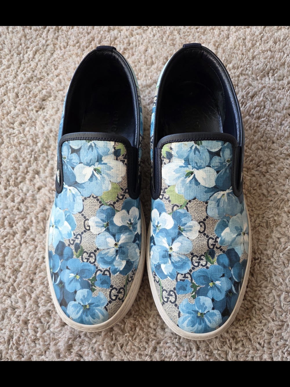 Mens's Gucci Blue Floral Slip-On Sneakers Size 9G - Picture 2 of 9